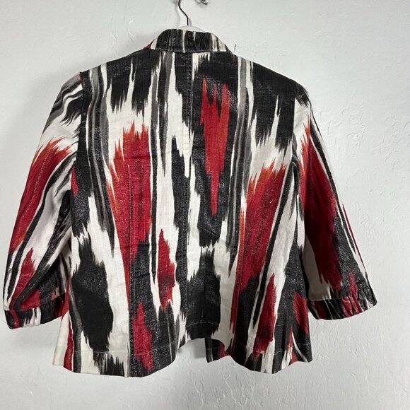 Chicos Multicolor Abstract Patterned Jacket Size 0 Open Front 3/4 Sleeves - Picture 2 of 8